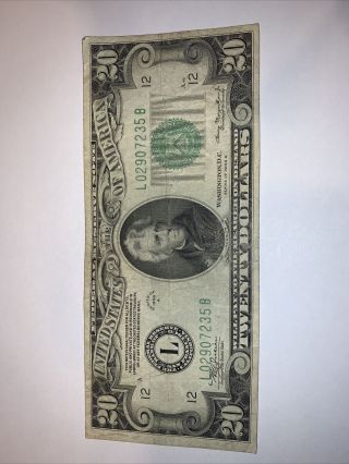 Series 1934 A Green Seal Federal Reserve $20 Twenty Dollars Note San Francisco