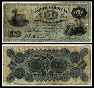 Charleston,  Sc - South Carolina Rail Road Company $1 July 1,  1873