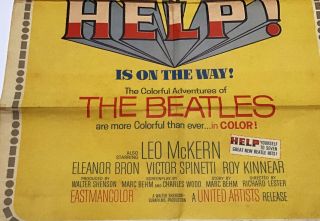 1965 The Beatles HELP One Sheet Movie Poster United Artists John Paul 2
