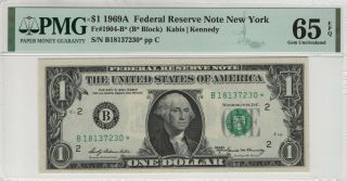 1969 A $1 Federal Reserve Star Note York Fr.  1904 - B Pmg Gem Unc 65 Epq (230)