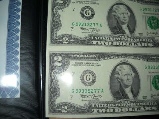 2003 G $2 Dollar Bills Uncut Sheets 