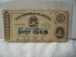 Authentic Confederate State Of Alabama 50 Cents Note Currency 1863 Cr4 Rarity 2