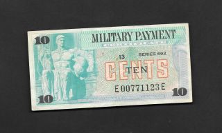 Us Military Payment Certificate Series 692 10 Cents Vietnam Era