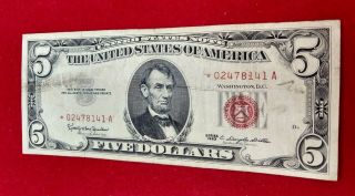 1963 $5 Star Red Seal United States Note Bill Low Serial Number Circulated