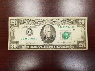 1977 $20 Dollar Bill Note Frn Chicago G18617941d