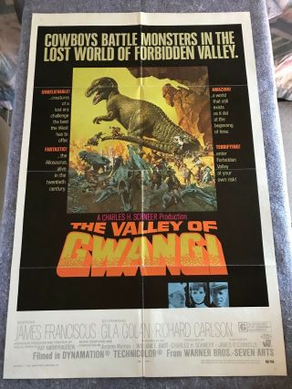 The Valley Of Gwangi 1969 Orig 1 Sheet Movie Poster 27 " X41 " Ray Harryhausen Vg/f