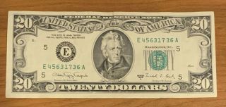 Us $20 Twenty Dollar Bill 1988 - A Richmond Virginia " E " Circulated