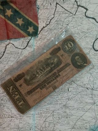 Civil War Confederate 1864 10 Dollar Bill Richmond Virginia Paper Money Note Cs