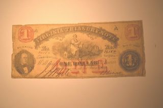 $1 Note - May 15,  1862.  Virginia Treasury Note - Richmond,  Va - Note.