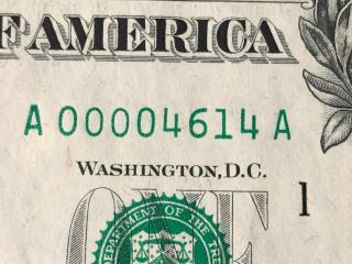 1969 B $1 DOLLAR LOW SERIAL NUMBER - A 00004614 A 3