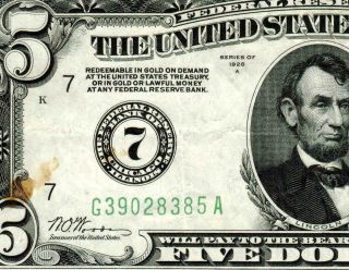 $5 1928 A ( (chicago))  Federal Reserve Note More Currency