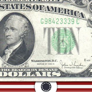 1934 - C $10 Chicago Federal Reserve Note Au Fr 2008 - G 23339