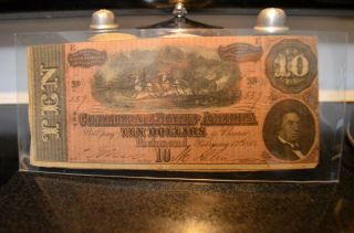 The Civil War Confederate States $10 Note,  Ten Dollar Bill,  Csa 1864 Vf