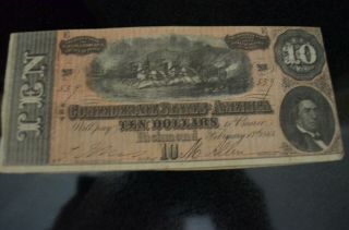 The Civil War Confederate States $10 Note,  Ten Dollar Bill,  CSA 1864 VF 2