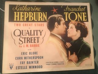 Quality Street 1937 Rko 11x14 " Title Lobby Card Franchot Tone Katherine Hepburn