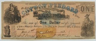 1862 Jackson Mississippi $1 Note Fine Paper Money Currency One Dollar