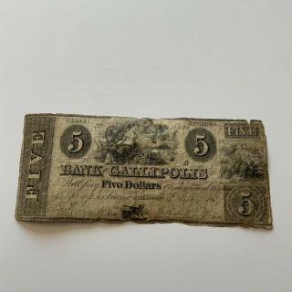 1839 Ohio $5 Obsolete Currency Bank Of Gallipolis,  Gallipolis Oh