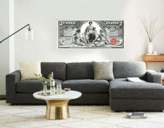Large Poster $2 Silver Certificate Educational Note 16 " X40 " Printed On Canvas