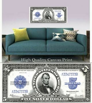 Large Poster $5 Silver Certificate Lincoln " Porthole " 16 " X40 " Printed On Canvas