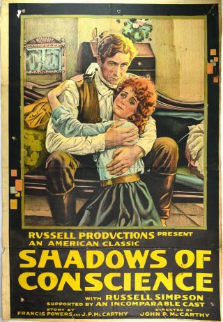 1921 Silent Film Poster Shadows Of Conscience Russell Simpson - No Rsv Cr - 35