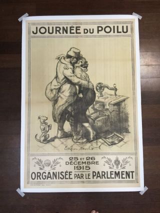 Journee Du Poilu - Art By Adolphe Willette (1915) 31 " X 47 " French War Propag.