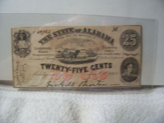Authentic Confederate State Of Alabama 25 Cents Note 1863 A Rarity 2 2nd Series