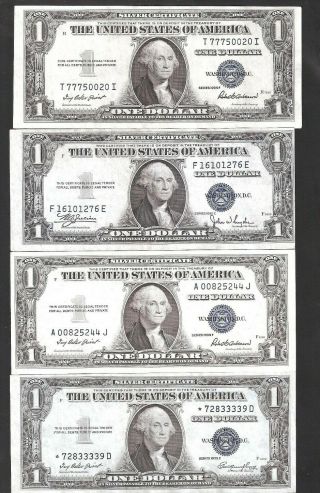 Gorgeous Set Of 4 1935 $1 Silver Certificates,  Includes 1 Star Note