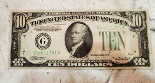 1934 A $10 Dollar Federal Reserve Note Chicago Bill Currency