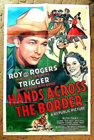 Roy Rogers & Trigger - - 1944 Wester Poster 27x41 - - " Hands Across The Border "