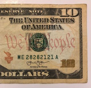 2013 Series $10 Us Dollar Bill Fancy Repeating Me 28282121 A
