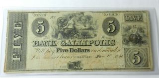 1840 State Of Ohio Bank Of Gallipolis $5 Dollar Obsolete Currency Note C4a