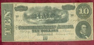 $10.  00 Confederate Currency - Feb 17,  1864 - Richmond - Near