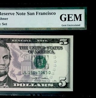 $5 FEDERAL RESERVE NOTE 2012 COIN & CURRENCY SET (note Only) - PMG GEM = 65 - 66 3