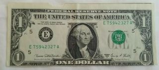 1969 - D $1 Frn Federal Reserve Note (e) Print Shift Error