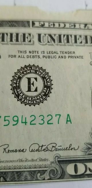 1969 - D $1 FRN FEDERAL RESERVE NOTE (E) PRINT SHIFT ERROR 3