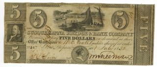 1832 Port Deposit Maryland Susquehanna Bridge & Bank Comp.  $5 Obsolete Currency
