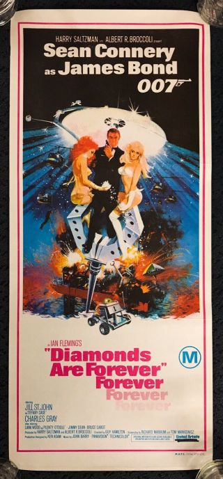 Vintage " Diamonds Are Forever " Sean Connery James Bond 007 1971 Uk Poster