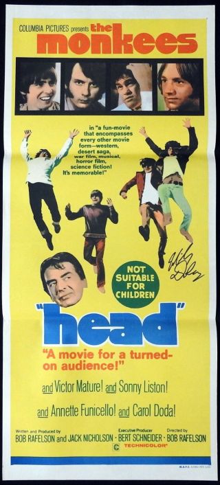 Head The Monkees Daybill Movie Poster Autographed By Mickey Dolenz