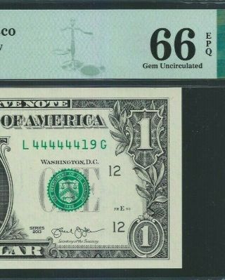 Fancy Serial Number 2013 Us $1 San Francisco Federal Reserve Note Pmg 66
