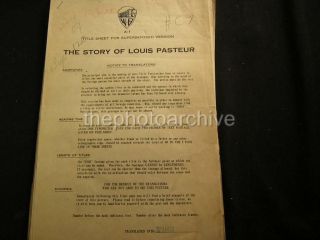 1936 Paul Muni The Story Of Louis Pasteur Movie Script 11j