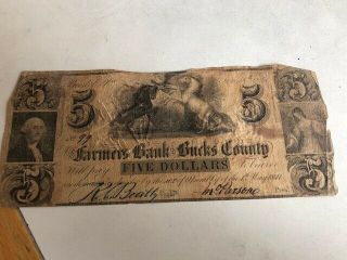 1841 $5 The Farmers Bank Of Bucks County Bristol Pa Us Obsolete Note - No.  99