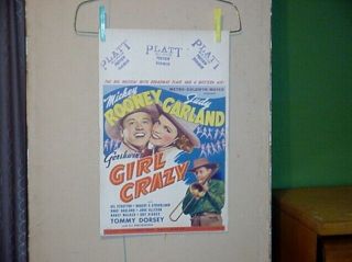 Judy Garland Mickey Rooney Movie Poster/window Card " Girl Crazy "