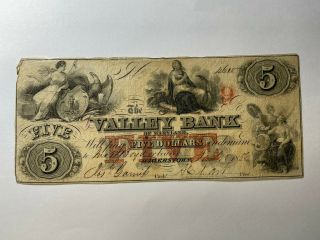 1856 $5 The Valley Bank Of Maryland Hagerstown,  Md Obsolete Currency Note