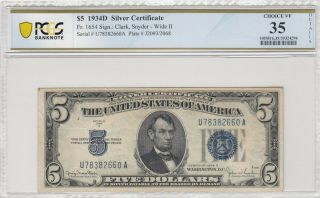 1934d $5 Silver Certificate Fr.  1654 Wide Ii Pcgs 35