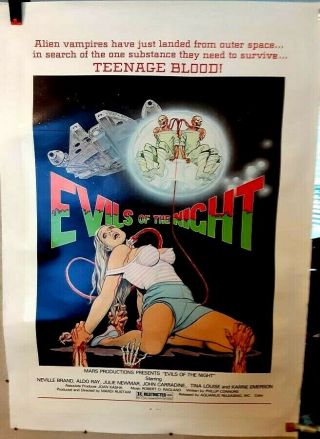 Poster On Linen Evils Of The Night 1985 Us1sht Linenbacked Aldo Ray Tina Louise