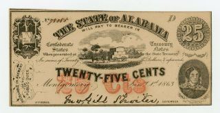 1863 Cr.  6 25c The State Of Alabama Note - Civil War Era Unc
