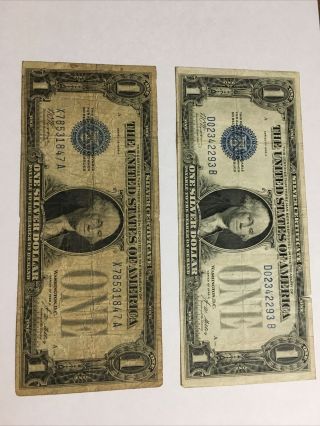 One Dollar 1928b And 1928a Silver Certificates.  Funny Backs.