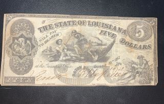 1862 $5 Five Dollars The State Of Louisiana Cr10 R - 3 South Down North Lazy Five