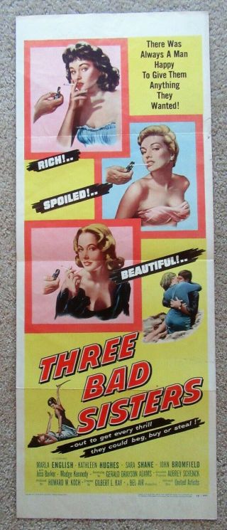 Three Bad Sisters 1955 Insrt Movie Poster Fld Marla English Ex