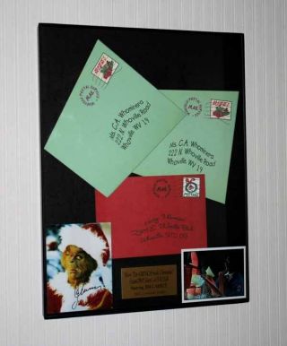 How GRINCH Stole Christmas Jim Carrey PROP MAIL,  Frame,  SIGNED PP,  DVD,  UACC 3